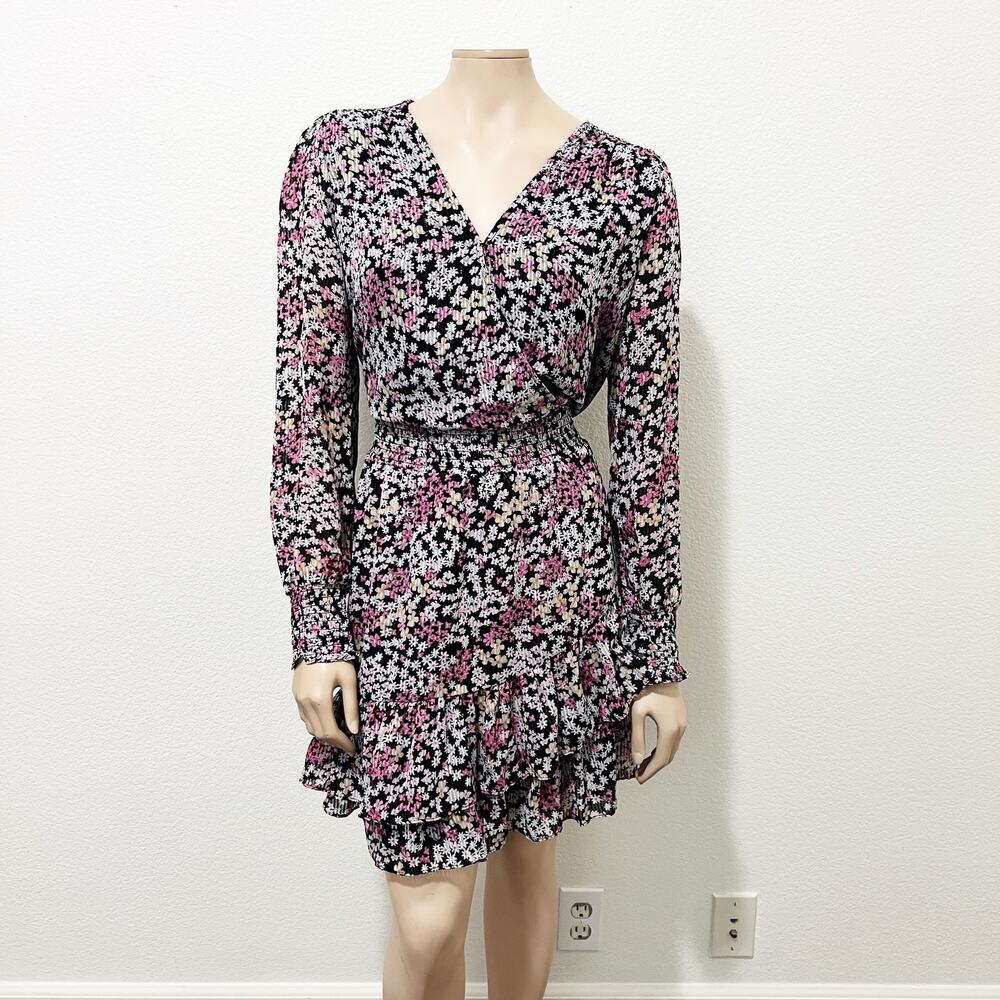 [Michael Michael Kors] Floral Print Julia Faux Wrap Ruffle Mini Dress Sz Large L